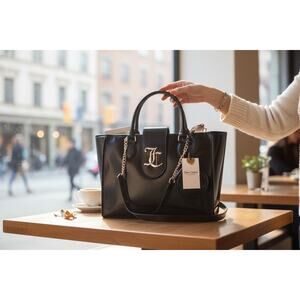 *New* Juicy Couture Overstated Juicy Tote Bag Purse in black patent leather.